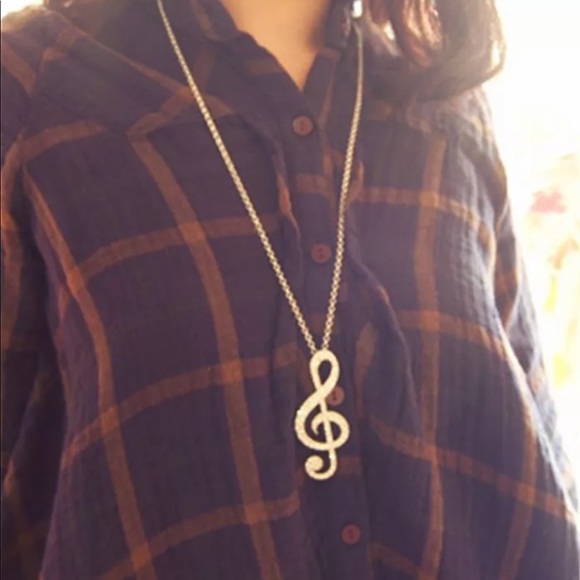Gold crystal music note rhythm long chain necklace - Picture 2 of 7